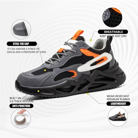 ✨Women Black Steel Toe Shoes Wide fit Lightweight Slip Resistant Proof Toe Shoes - Picture 3 of 6